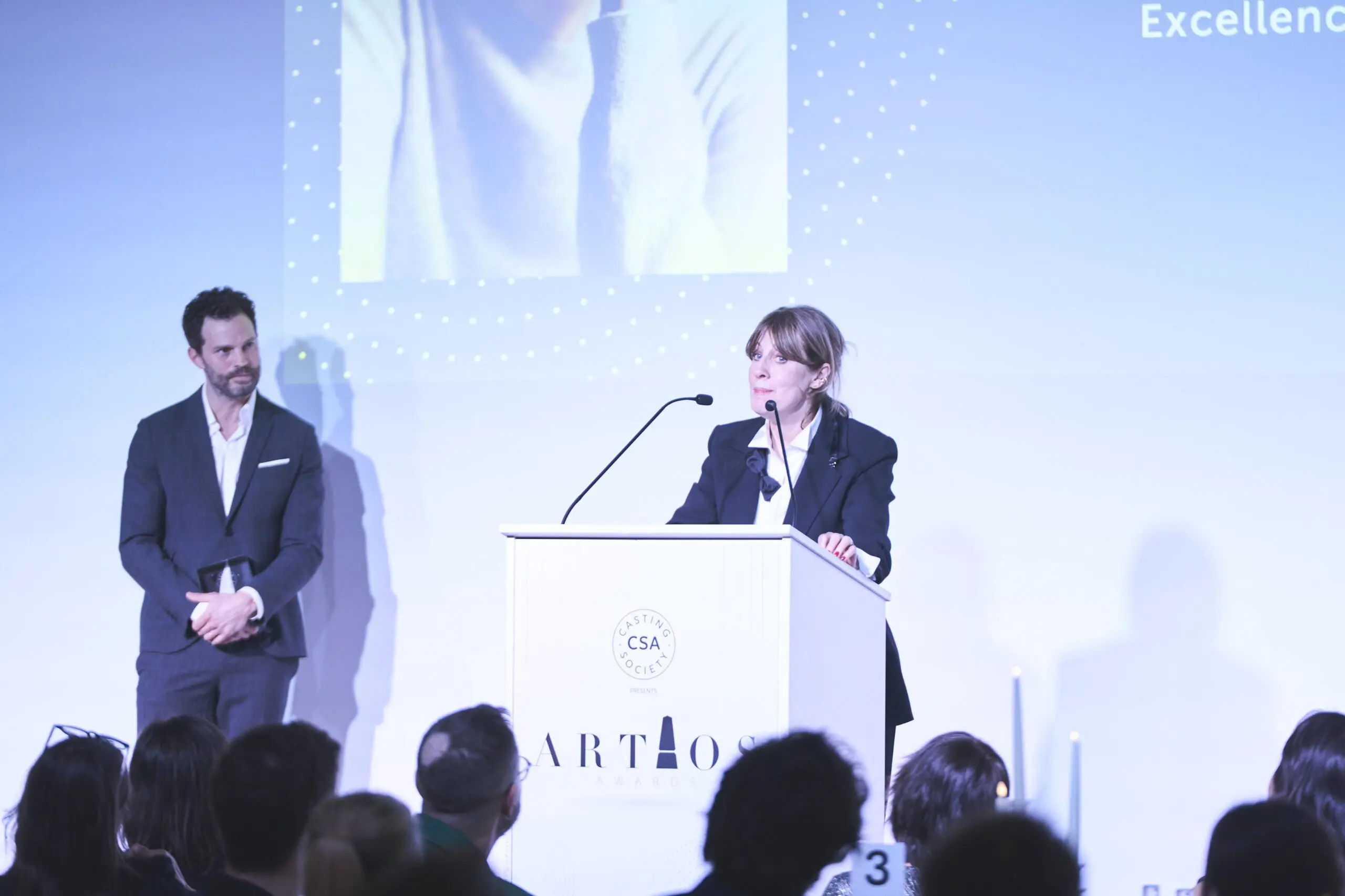 Kate Rhodes James receiving the Capelier-Shaw Award for Excellence in Casting at the Artios Awards 2026