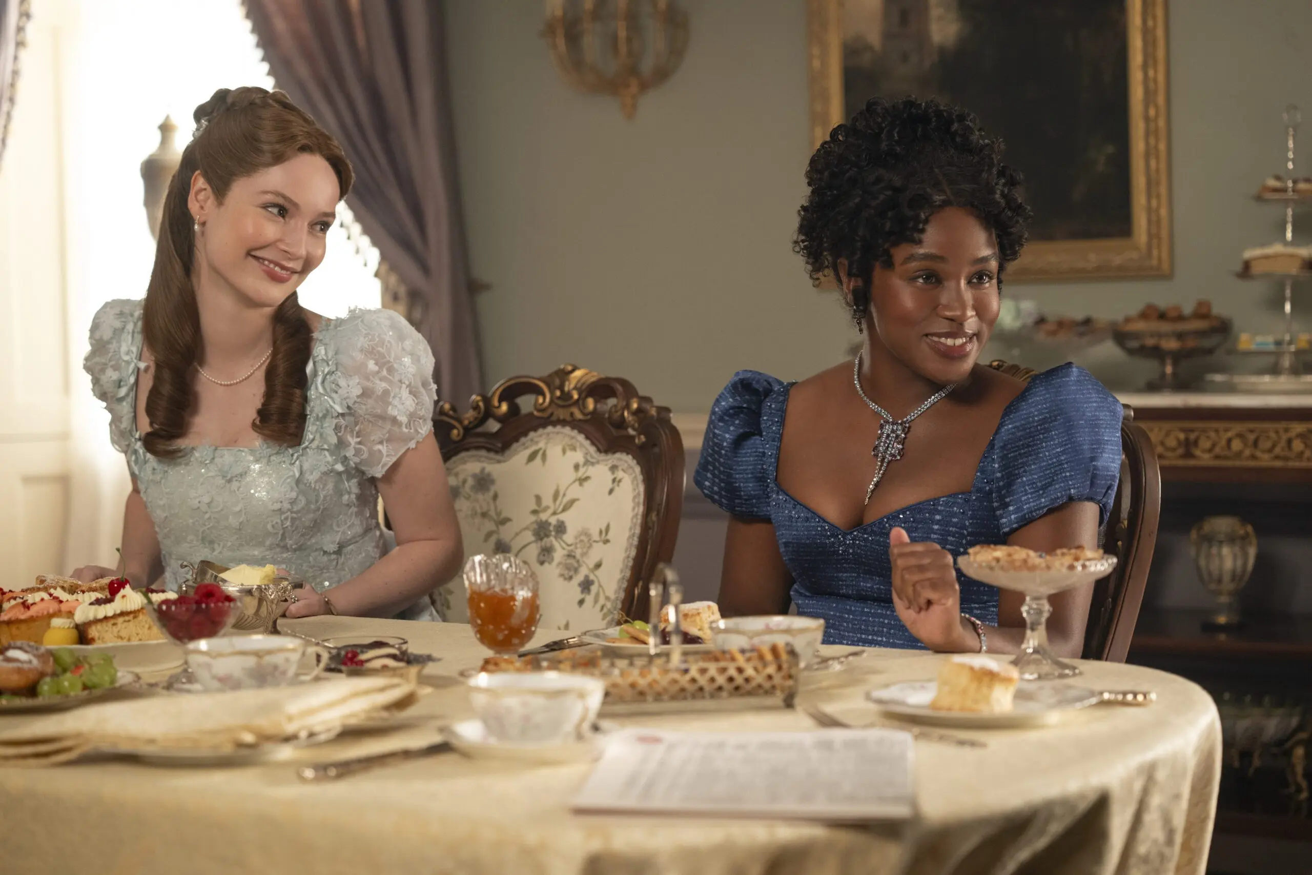 Hannah Dodd as ‘Francesca’ and Masali Baduza as ‘Michaela Stirling’ in Netflix's 'Bridgerton'