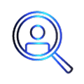 Icon of a person in a magnifying glass
