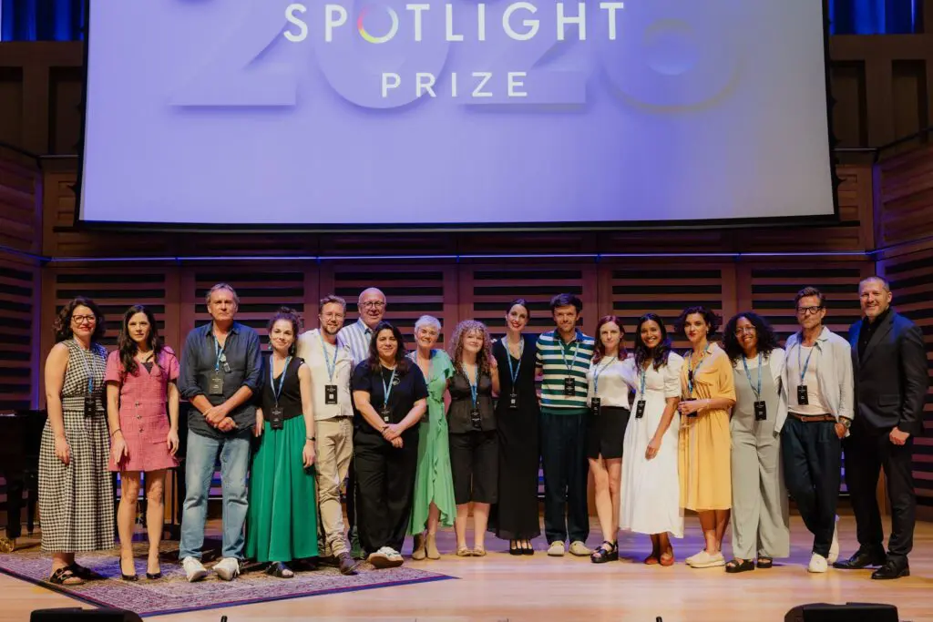 Spotlight Prize 2026 winners Sophie Lagden, Daniel Francis-Carter and Molly McLoughlin with the Stage Prize jury