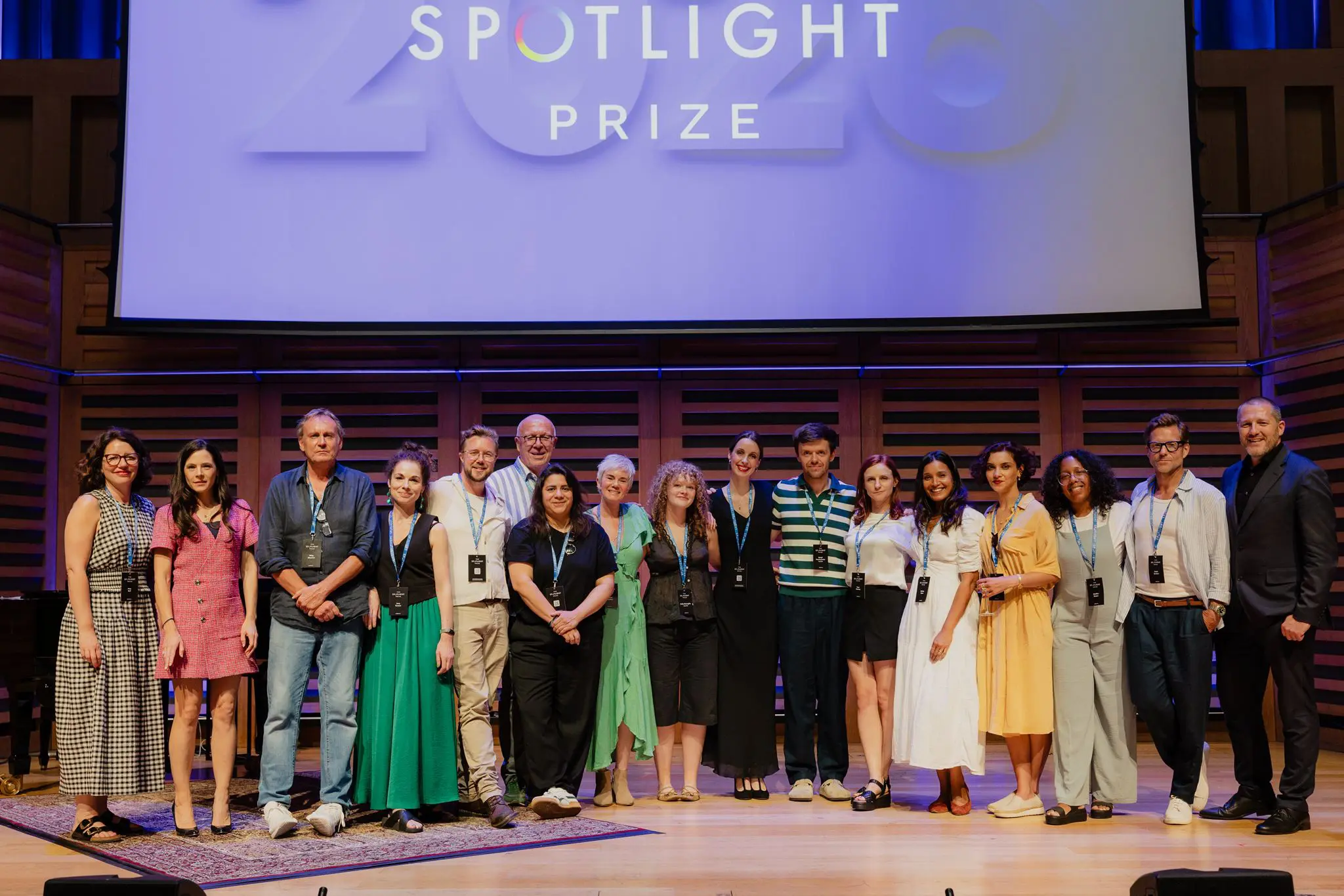 Spotlight Prize 2026 winners Sophie Lagden, Daniel Francis-Carter and Molly McLoughlin with the Stage Prize jury