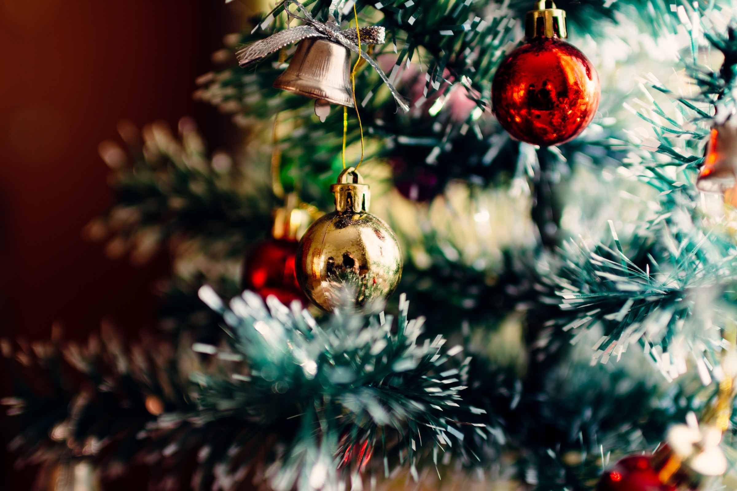 Close up of a Christmas tree with baubles