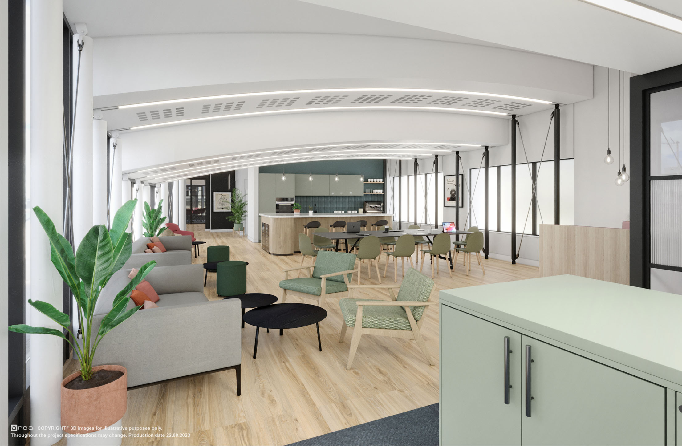 Meeting spaces and a kitchen at Spotlight.