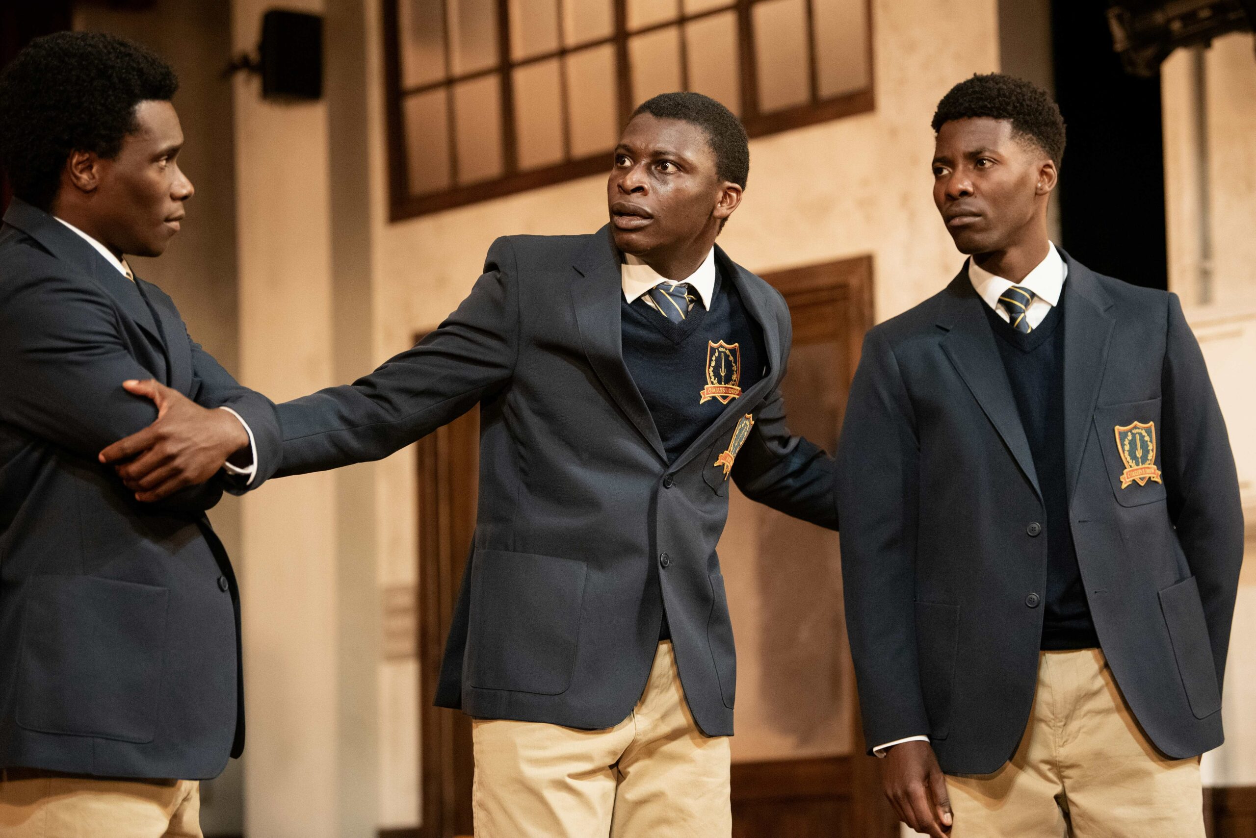 Michael Ahomka-Lindsay (David), Terique Jarrett (Pharus), Jyuddah Jaymes (AJ) in 'Choir Boy' at Bristol Old Vic