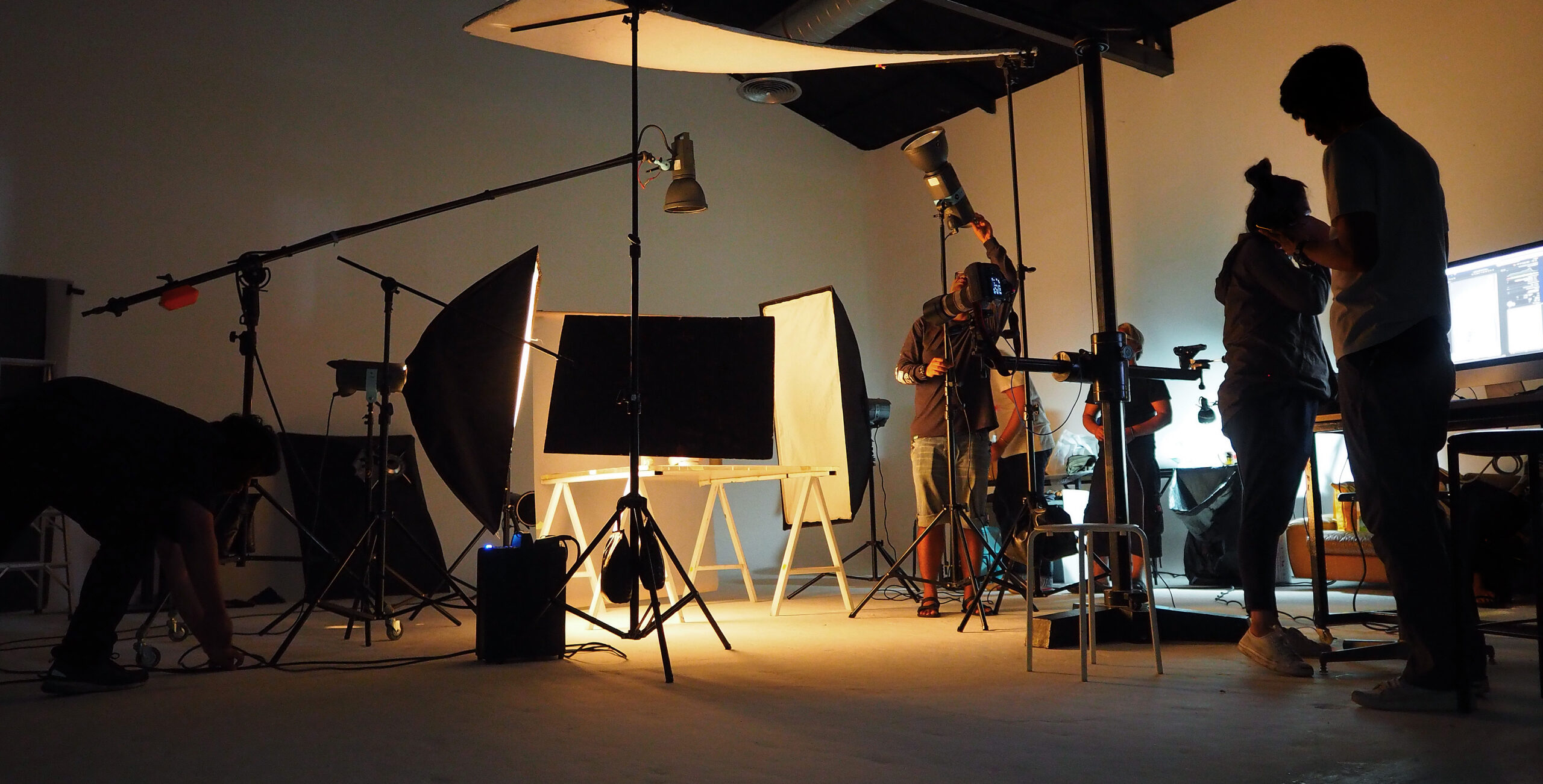 A studio set up for filming a commercial