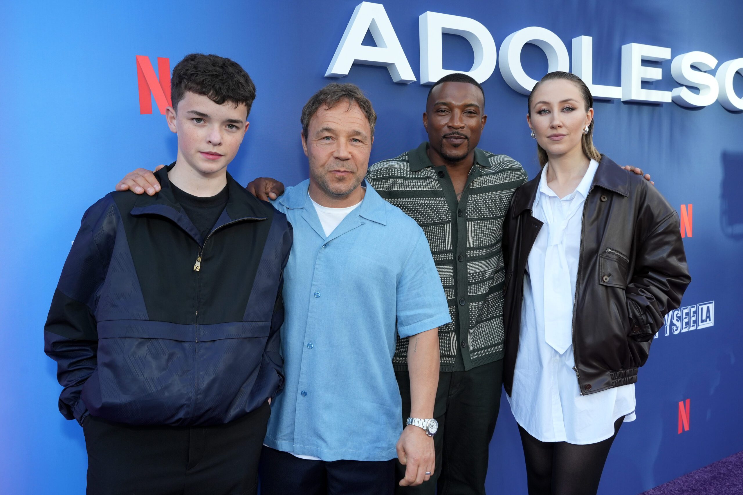 Owen Cooper, Stephen Graham, Ashley Walters, and Erin Doherty attend Netflix's FYSEE ADOLESCENCE ATAS Official at Saban Theatre