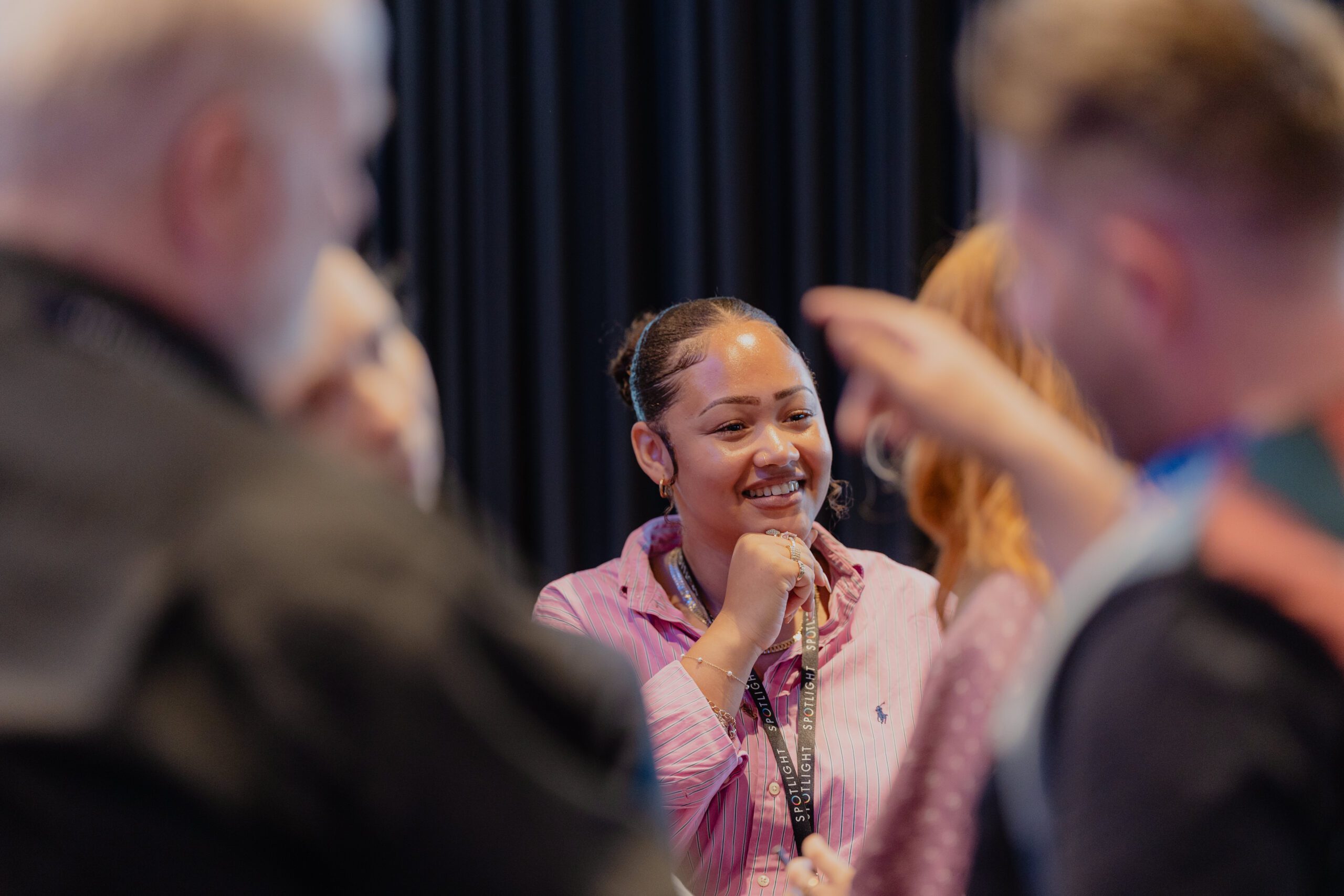 Casting assistant Ronai Gittens talking to casting directors at the Spotlight Prize 2025