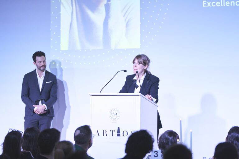 Kate Rhodes James receiving the Capelier-Shaw Award for Excellence in Casting at the Artios Awards 2026