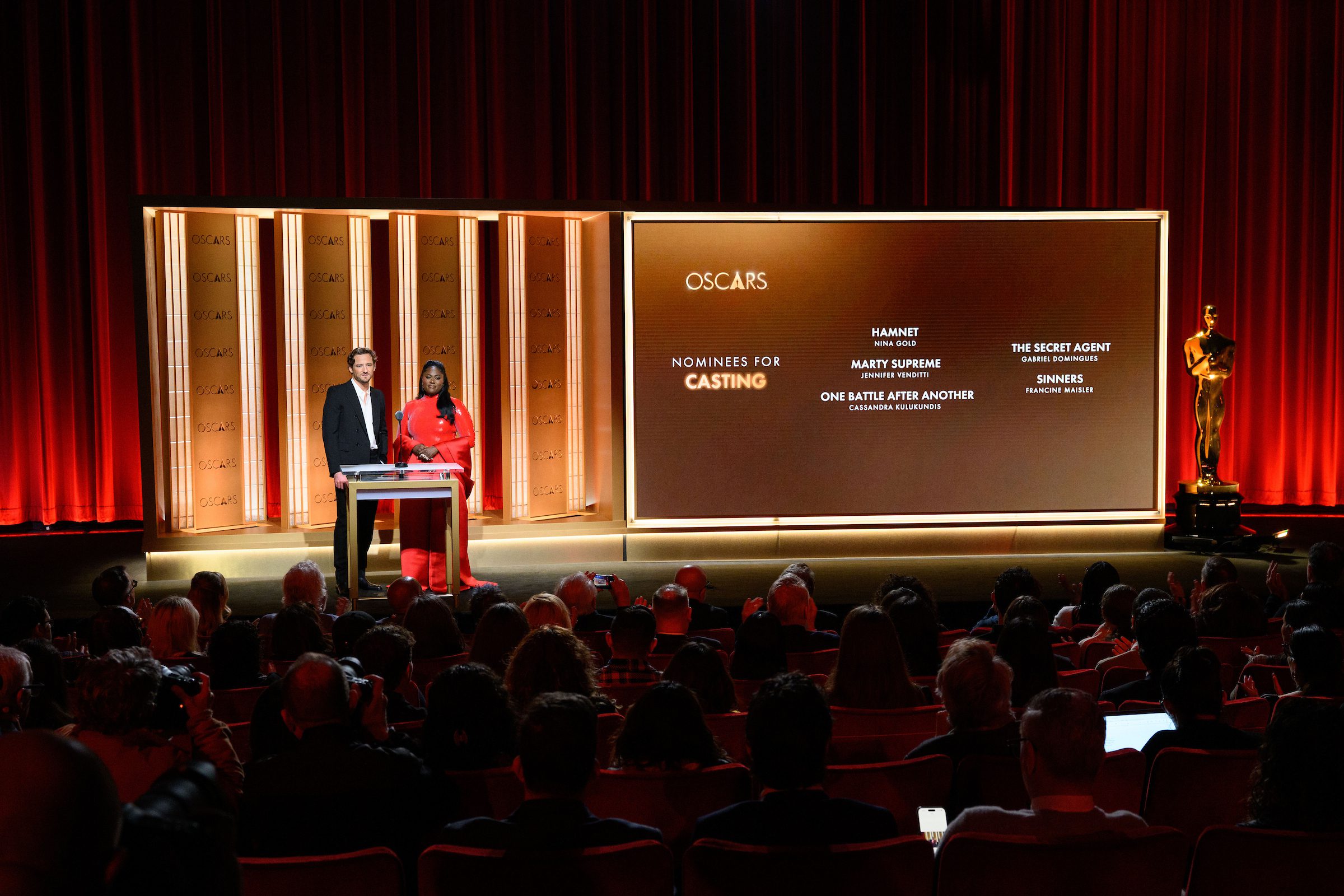 Lewis Pullman and Danielle Brooks announcing the 98th Oscars nominees for the Casting award