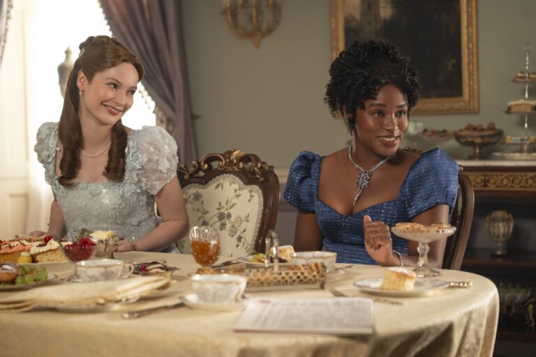 Hannah Dodd as ‘Francesca’ and Masali Baduza as ‘Michaela Stirling’ in Netflix's 'Bridgerton'